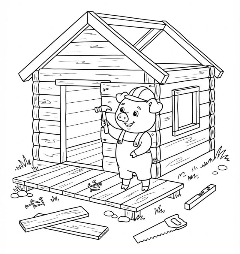 Anak Babi Membangun Rumah Kayu