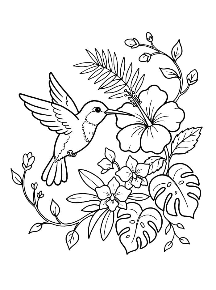 Burung Kolibri dan bunga tropis