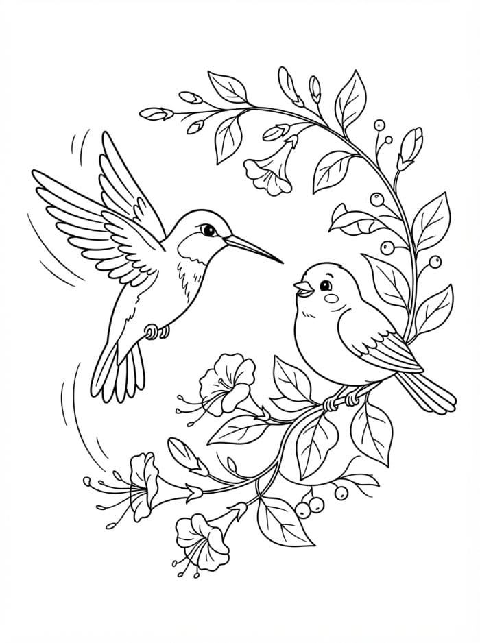 Burung Kolibri dengan burung kecil