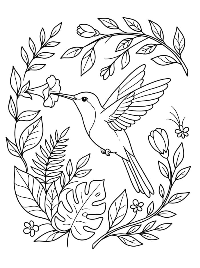 Burung Kolibri di antara dedaunan