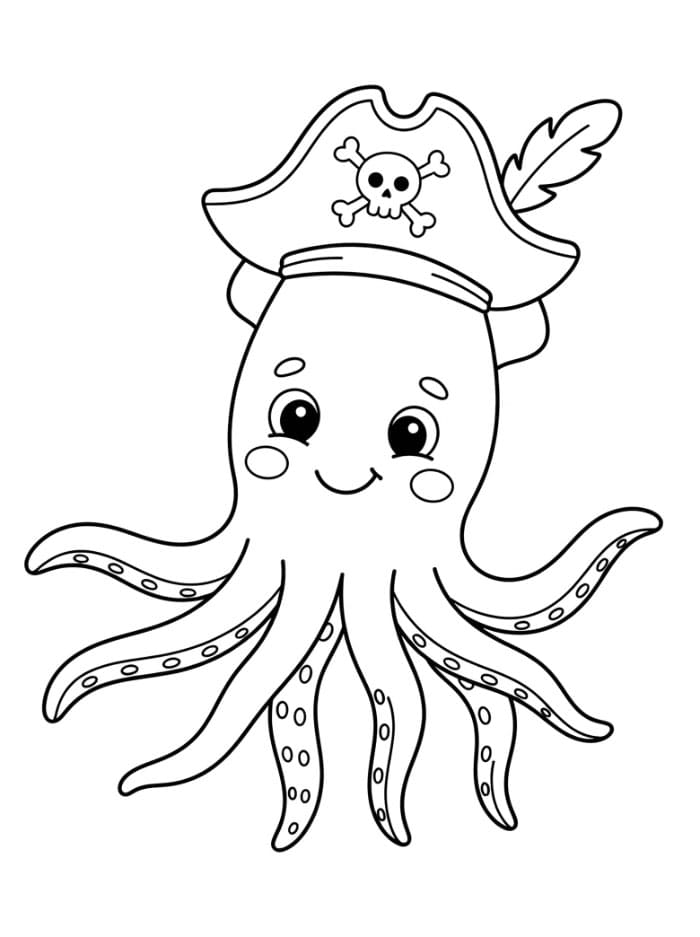 Cumi-cumi memakai topi bajak laut