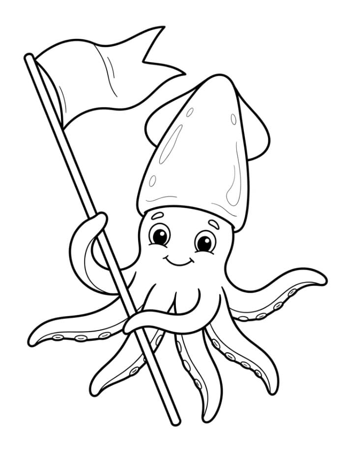 Cumi-cumi memegang bendera