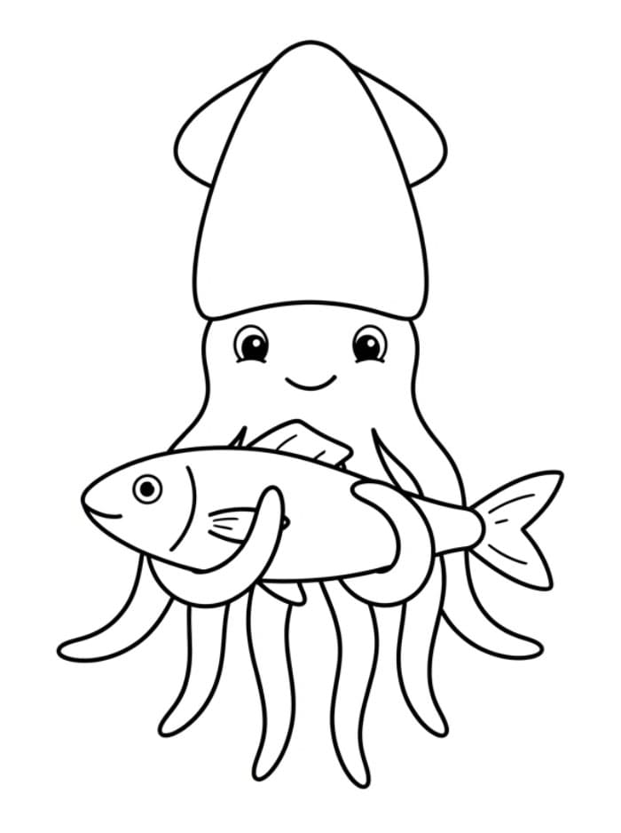Cumi-cumi memegang ikan