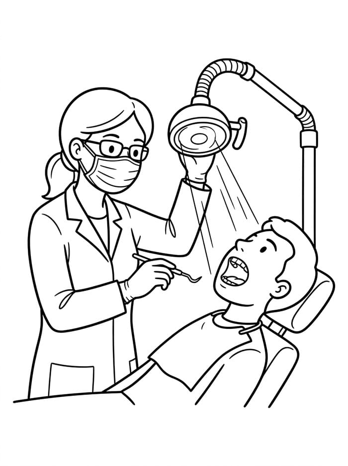 Dokter gigi menyinari lampu gigi