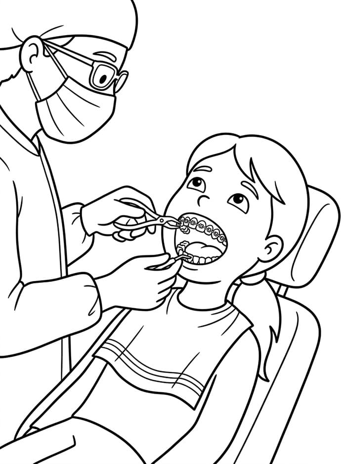 Dokter gigi sedang memasang alat ortodonti