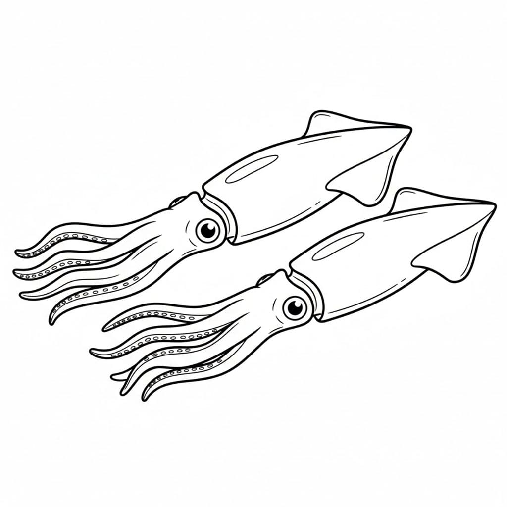 Dua cumi-cumi berenang