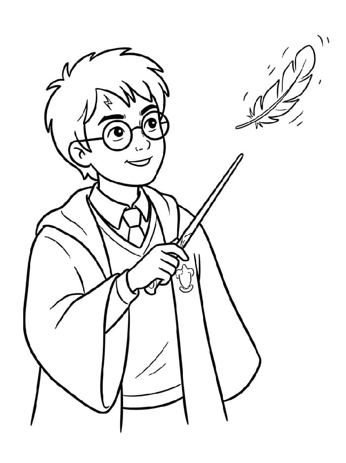 Harry Potter dengan bulu yang melayang
