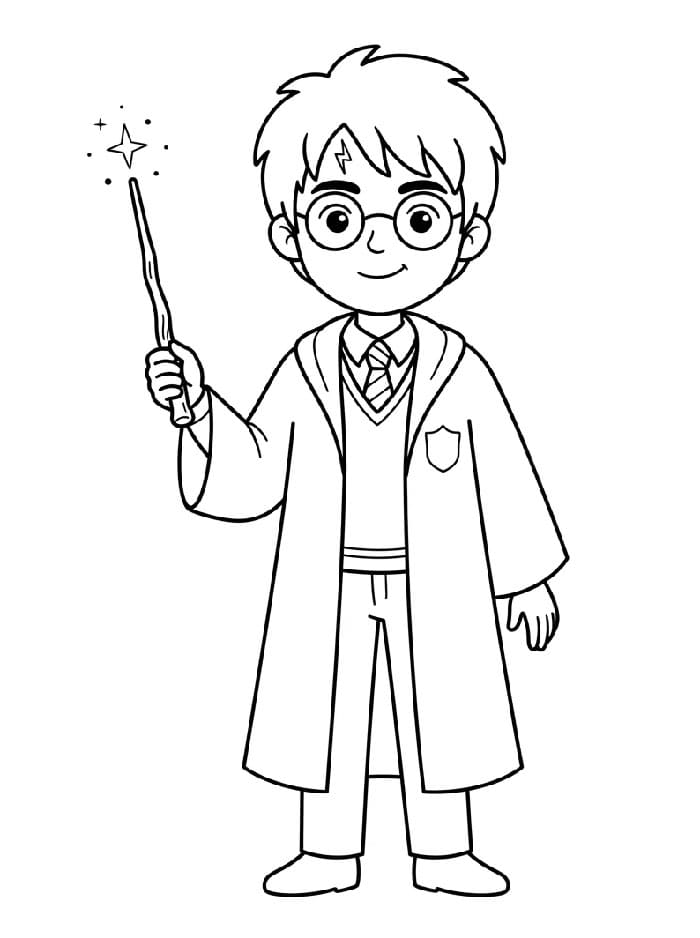 Harry Potter dengan tongkat sihirnya