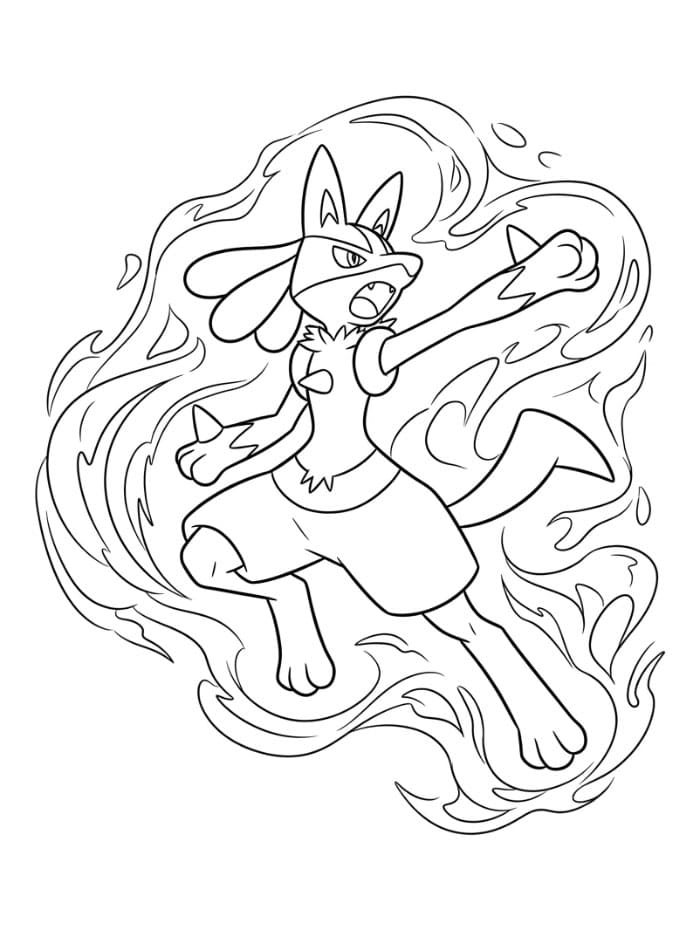Lucario melompat dengan Aura