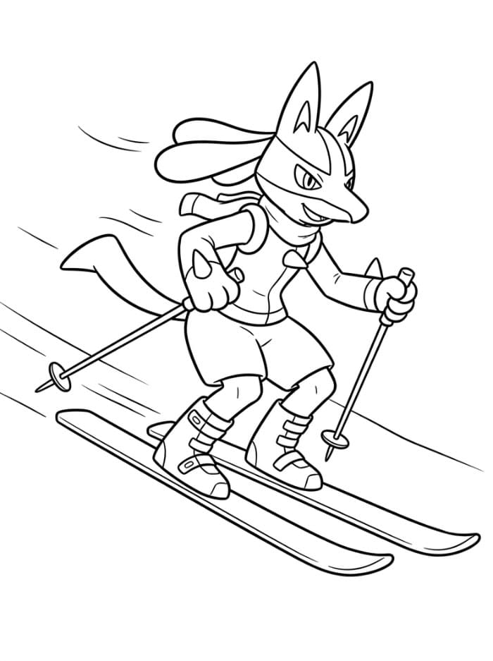 Lucario sedang bermain ski