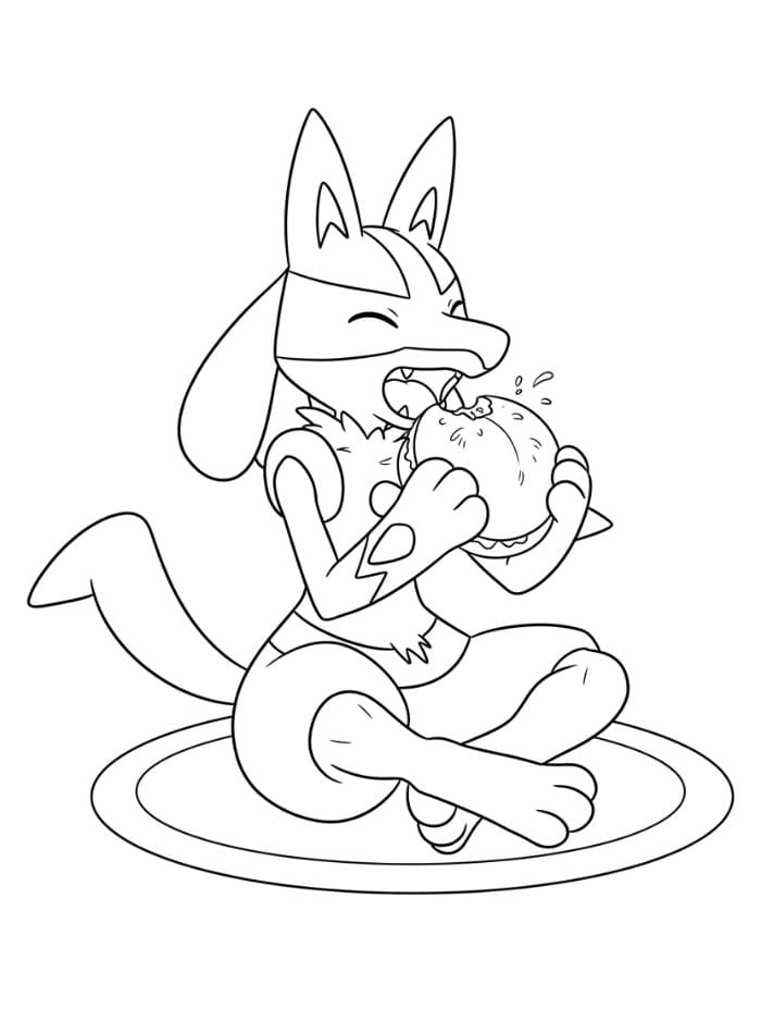 Lucario sedang makan