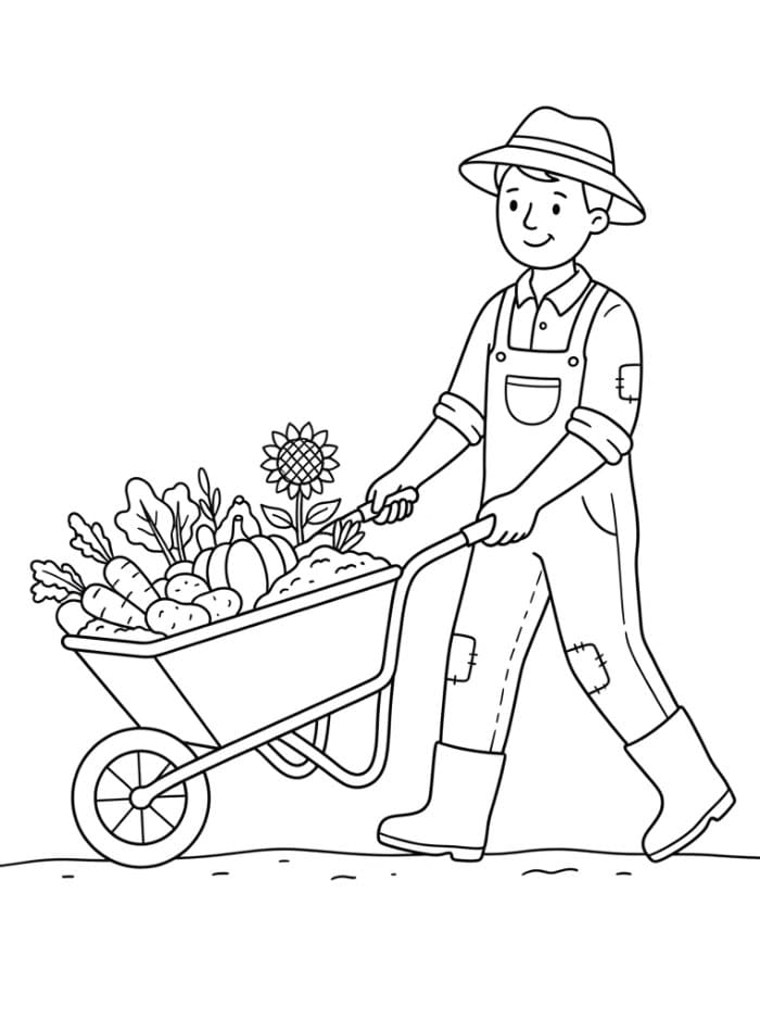 Petani dengan gerobak dorong