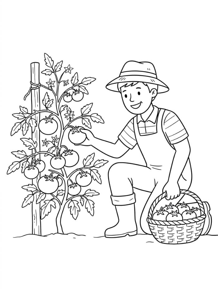 Petani dengan keranjang tomat