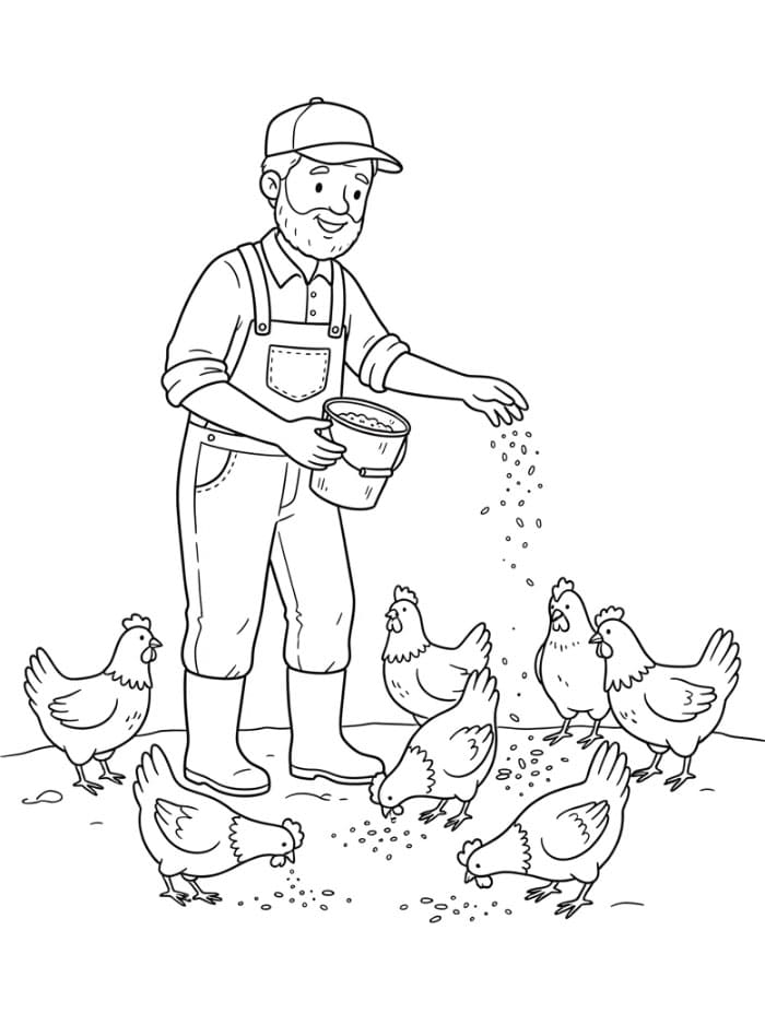 Petani memberi makan ayam
