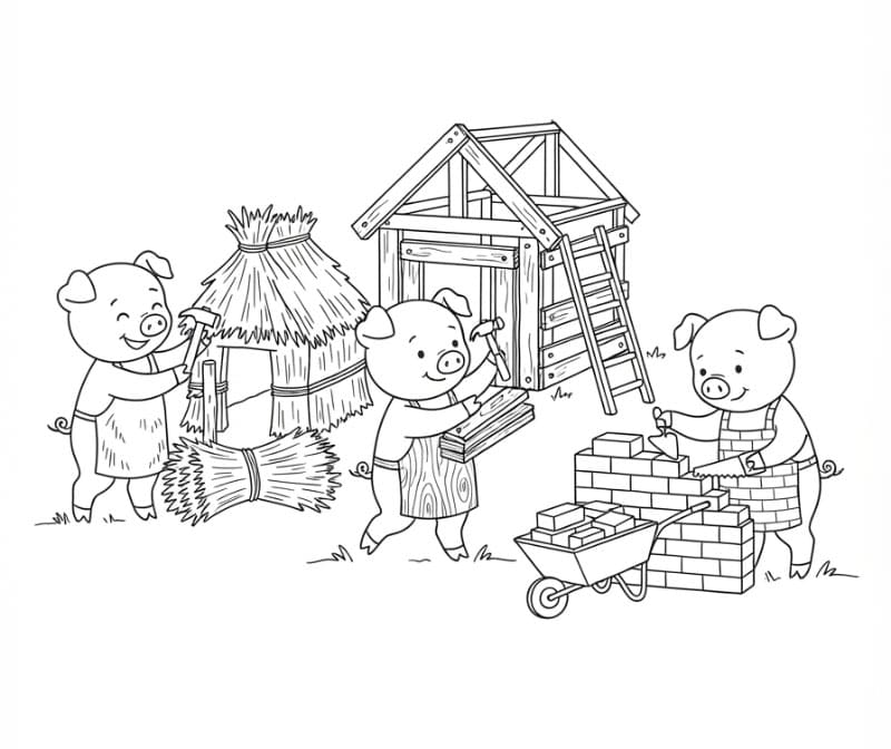 Tiga Babi Kecil Membangun Tiga Rumah