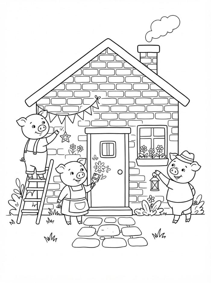 Tiga Babi Kecil Menghias Rumah Mereka