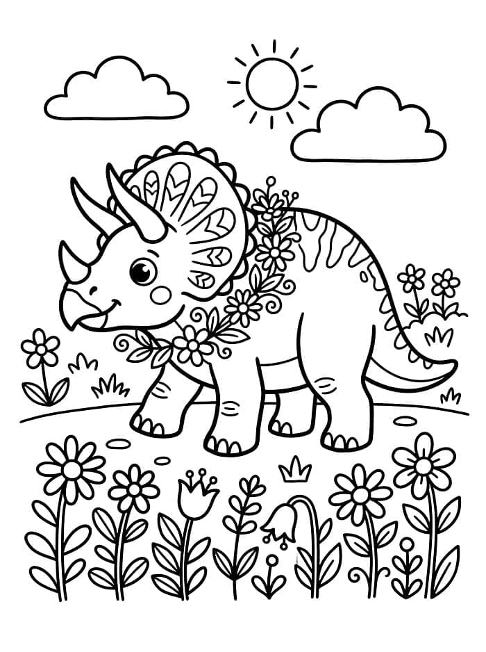 Triceratops dengan Bunga