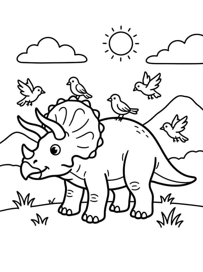 Triceratops dengan Burung