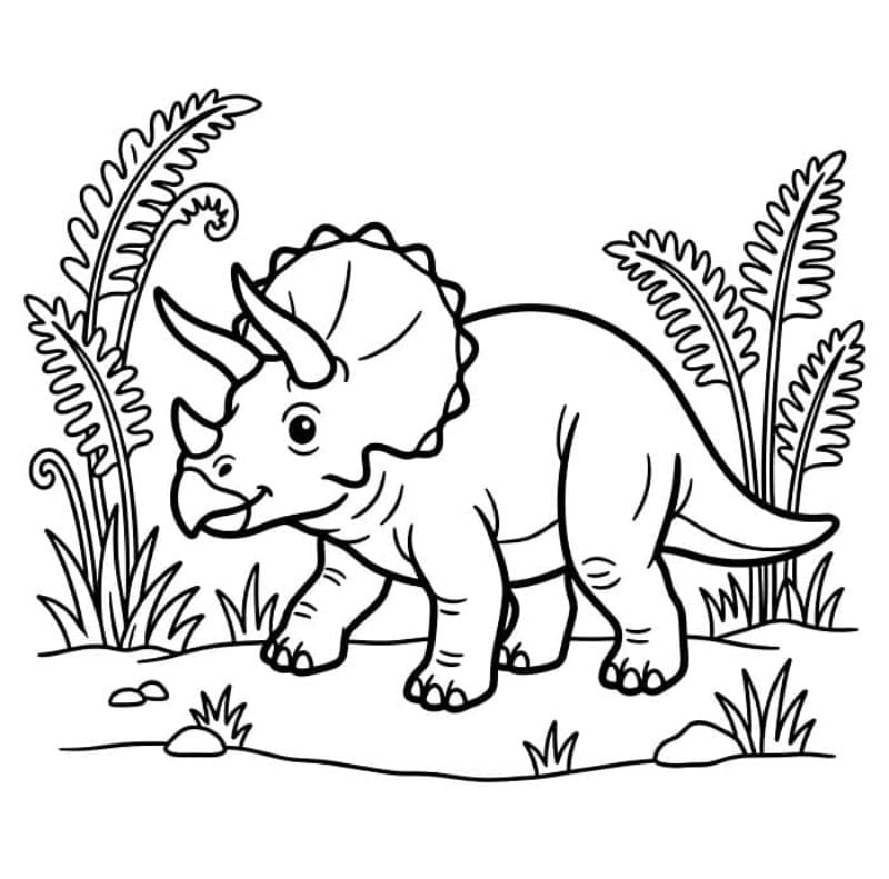 Triceratops dengan Pakis