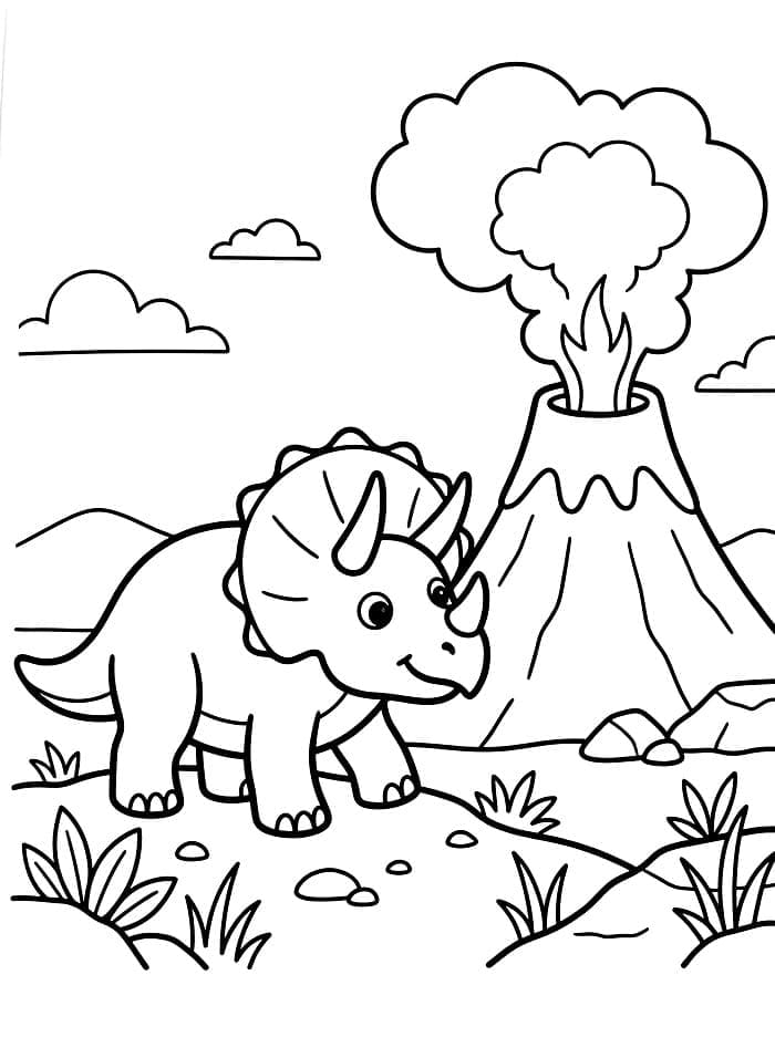 Triceratops di dekat gunung berapi