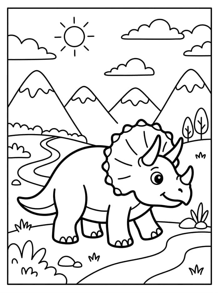 Triceratops di dekat pegunungan