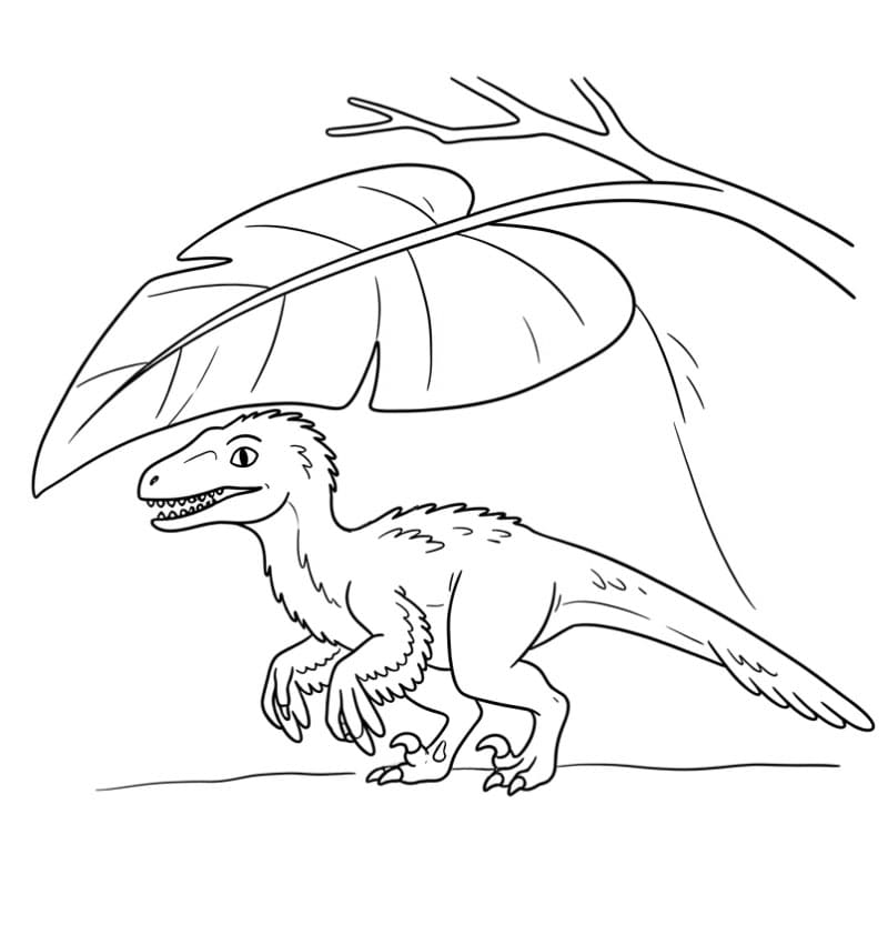 Velociraptor di Bawah Daun Besar