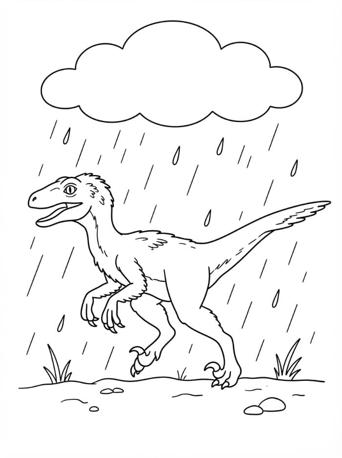 Velociraptor di Tengah Hujan