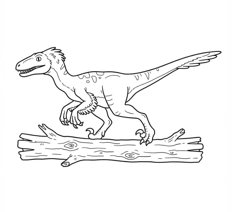 Velociraptor Menyeberangi Batang Pohon