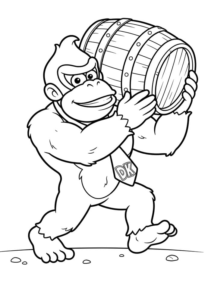 Donkey Kong membawa tong