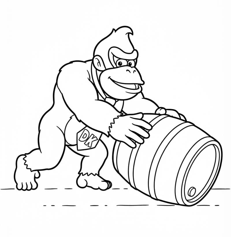 Donkey Kong menggelindingkan tong