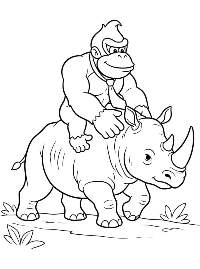 Donkey Kong menunggangi badak