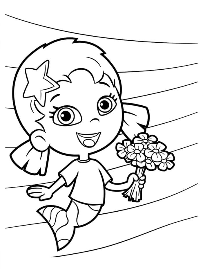Guppy-jenta Oona dengan ember