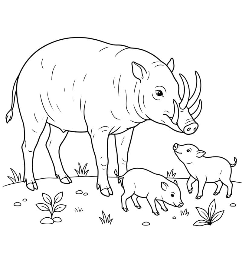Ibu Babi Rusa dengan Dua Bayi