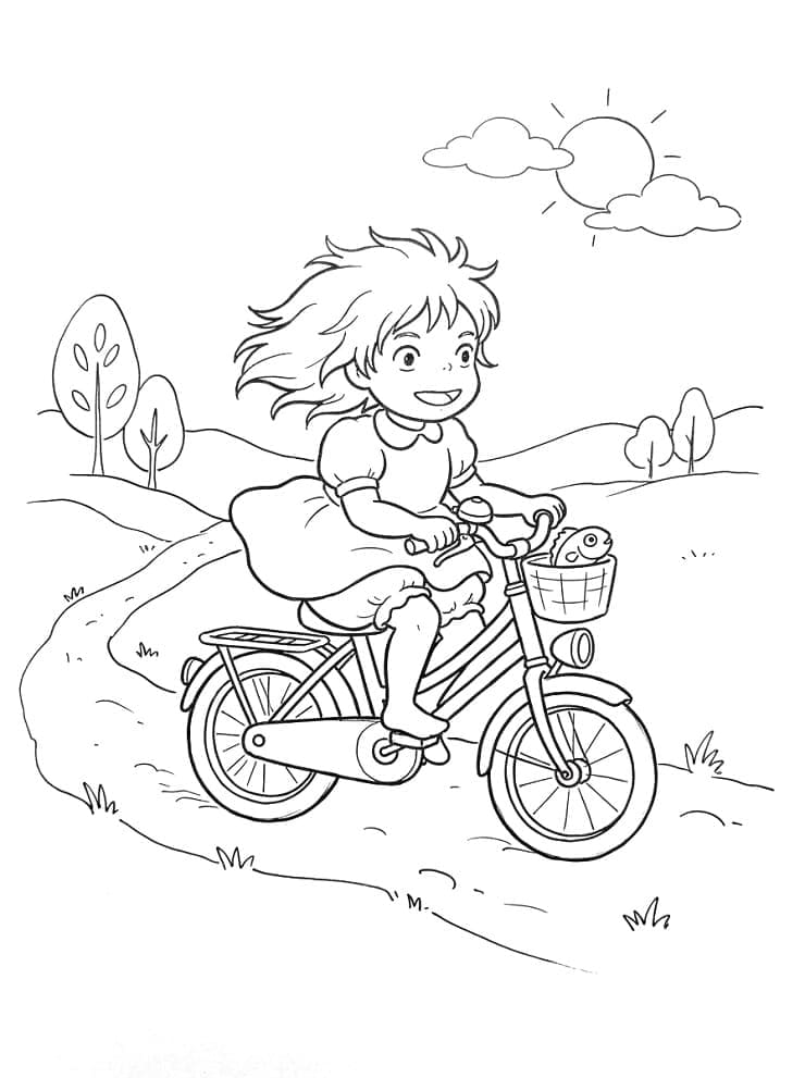 Ponyo naik sepeda