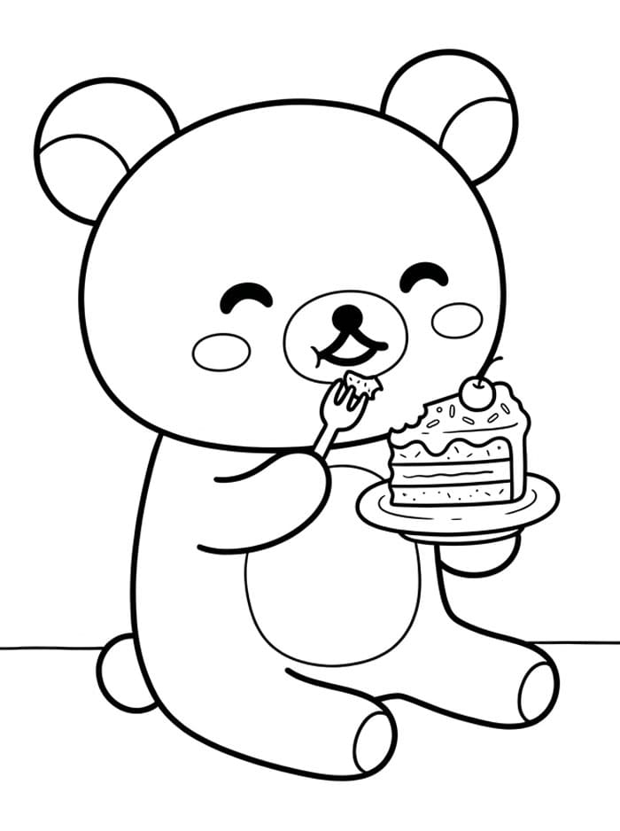 Rilakkuma sedang makan kue