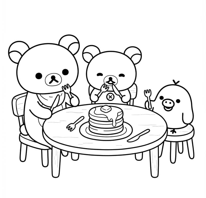 Rilakkuma sedang makan pancake